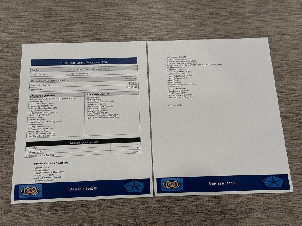 used 1989 Jeep Grand Wagoneer car, priced at $37,900