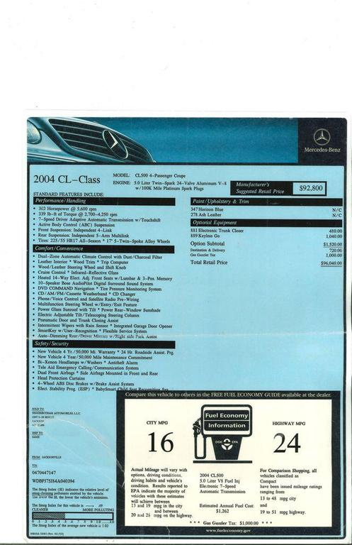 used 2004 Mercedes-Benz CL-Class car, priced at $17,144