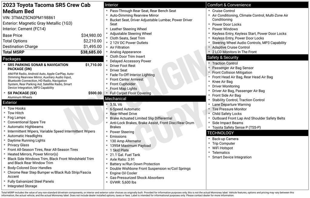 used 2023 Toyota Tacoma car, priced at $32,699