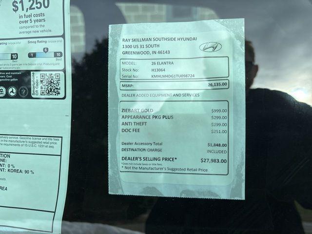 new 2026 Hyundai Elantra car, priced at $26,135