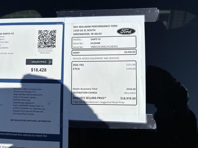 used 2020 Hyundai Santa Fe car, priced at $18,428