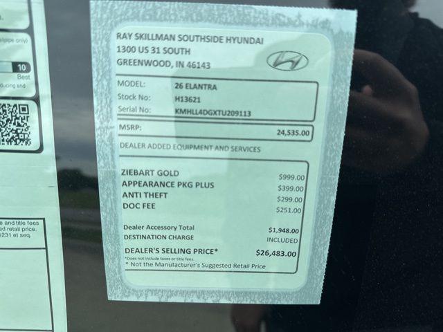 new 2026 Hyundai Elantra car, priced at $24,535