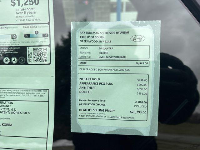 new 2026 Hyundai Elantra car, priced at $26,945