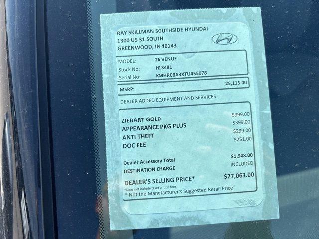 new 2026 Hyundai Venue car, priced at $25,115