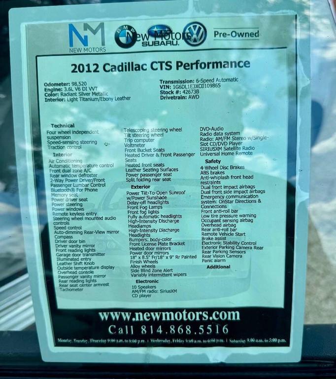 used 2012 Cadillac CTS car, priced at $8,950