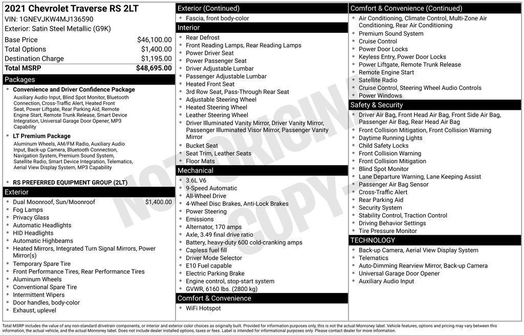 used 2021 Chevrolet Traverse car, priced at $23,500