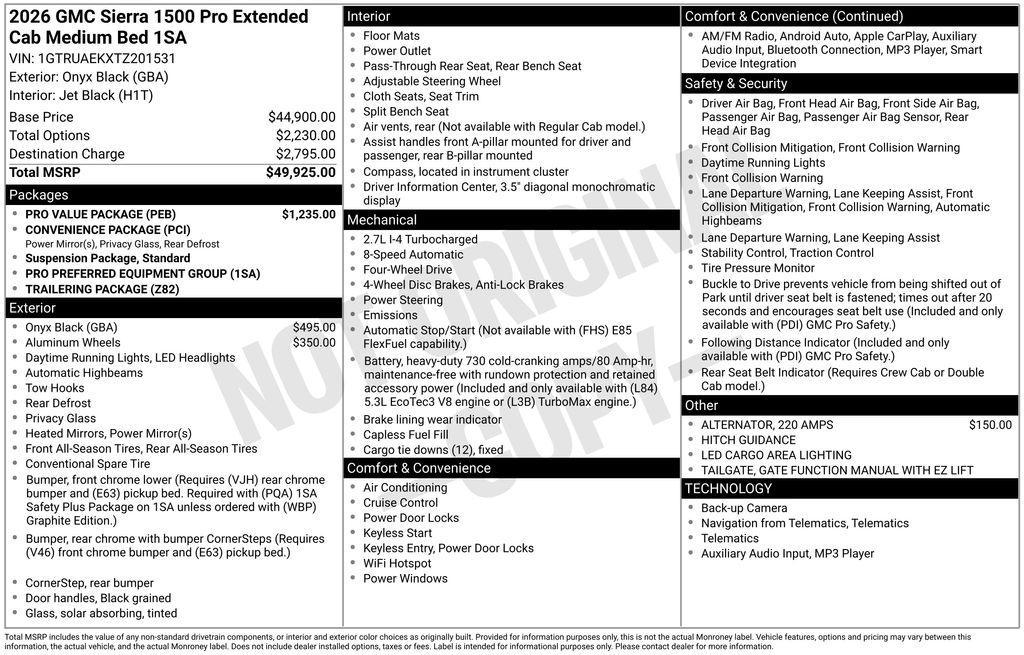 new 2026 GMC Sierra 1500 car, priced at $47,725