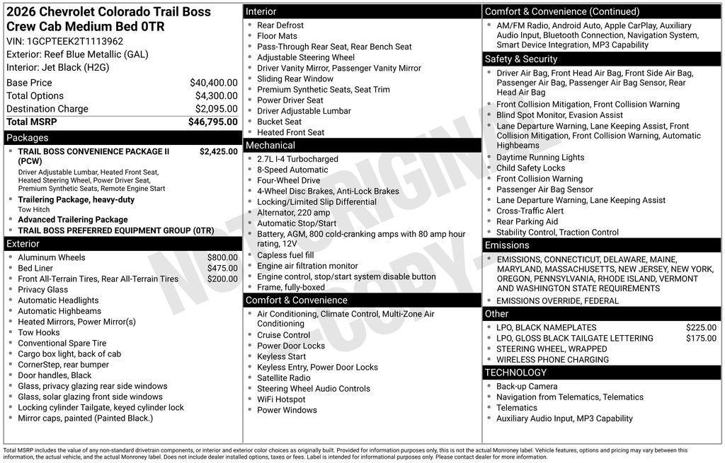 new 2026 Chevrolet Colorado car, priced at $46,295