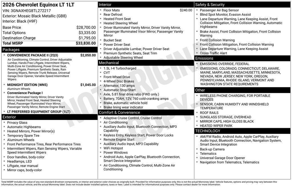 new 2026 Chevrolet Equinox car, priced at $33,830