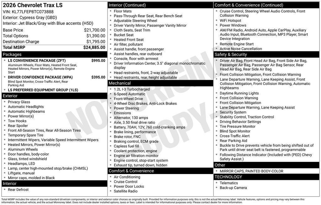 new 2026 Chevrolet Trax car, priced at $24,885