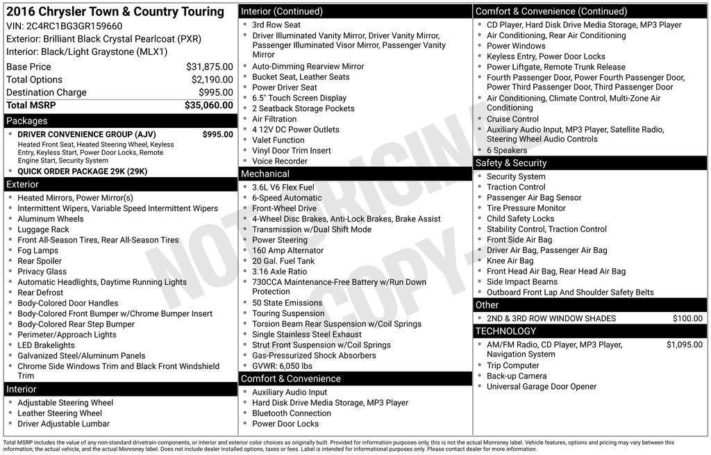 used 2016 Chrysler Town & Country car, priced at $7,500