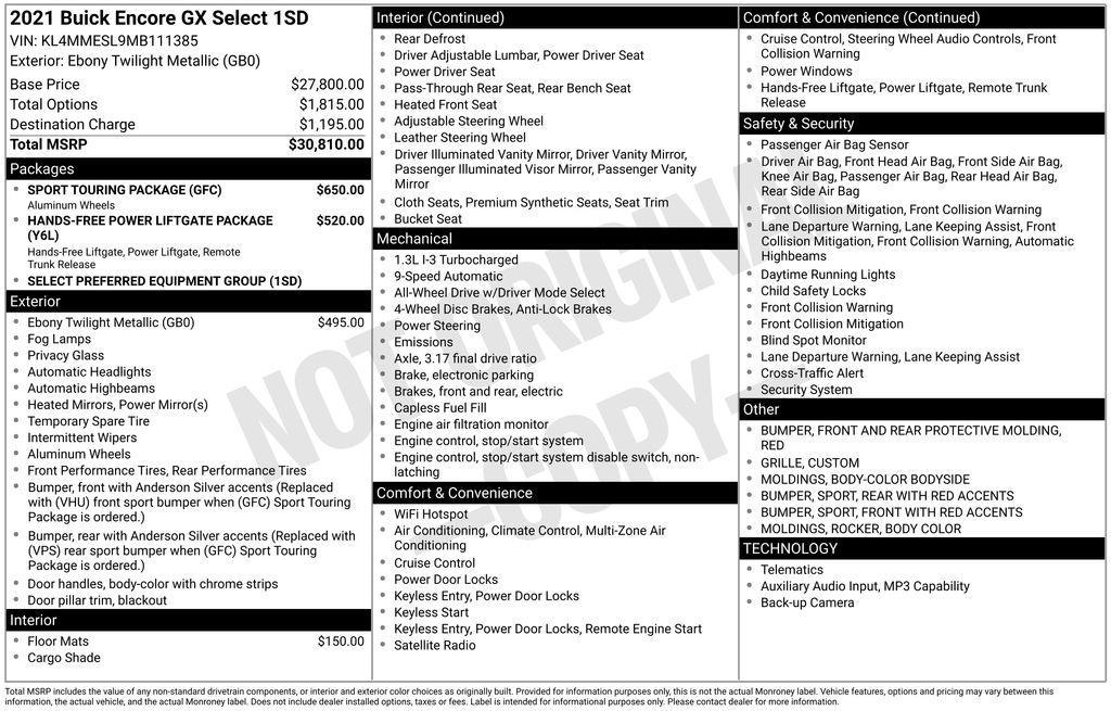 used 2021 Buick Encore GX car, priced at $18,000