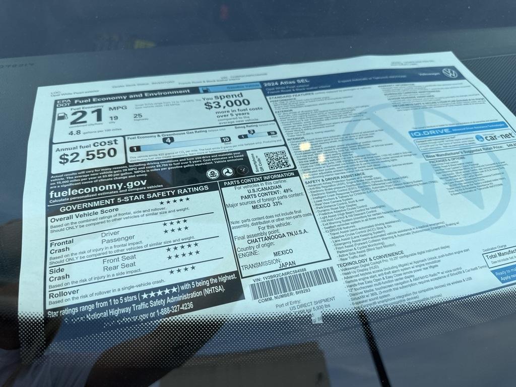 new 2024 Volkswagen Atlas car, priced at $47,701