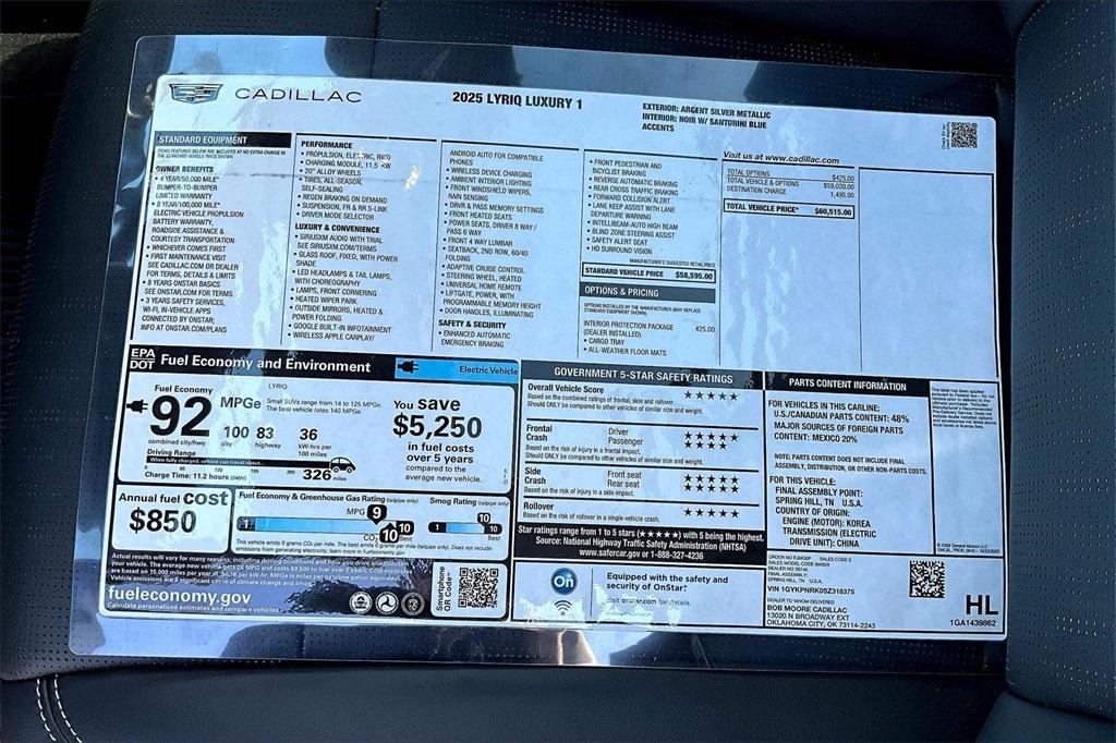 new 2025 Cadillac LYRIQ car, priced at $60,515