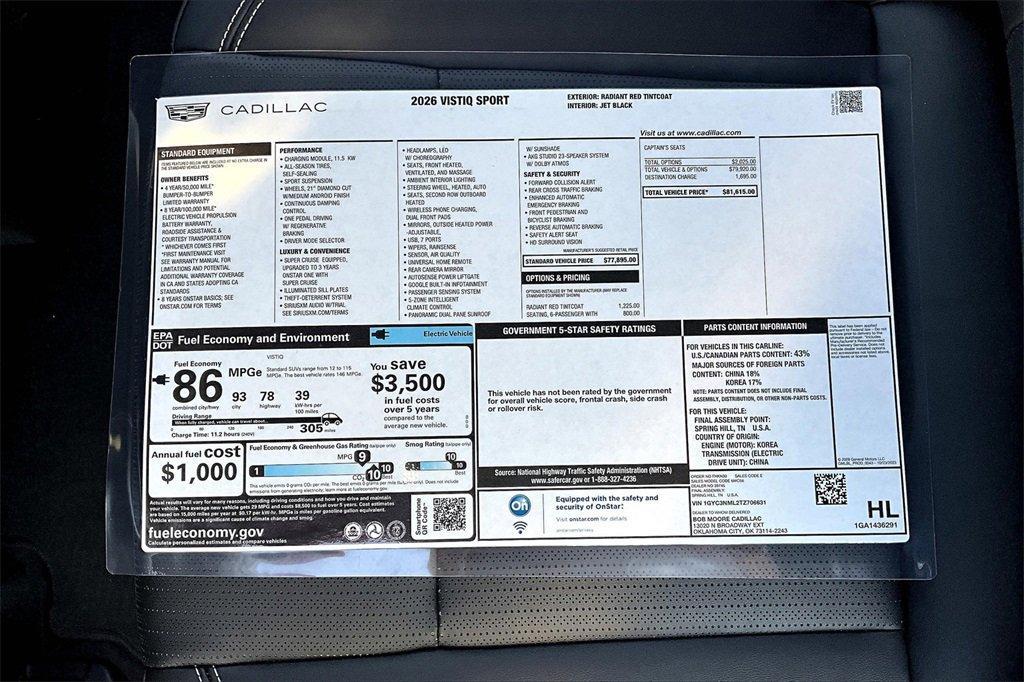 new 2026 Cadillac VISTIQ car, priced at $81,615