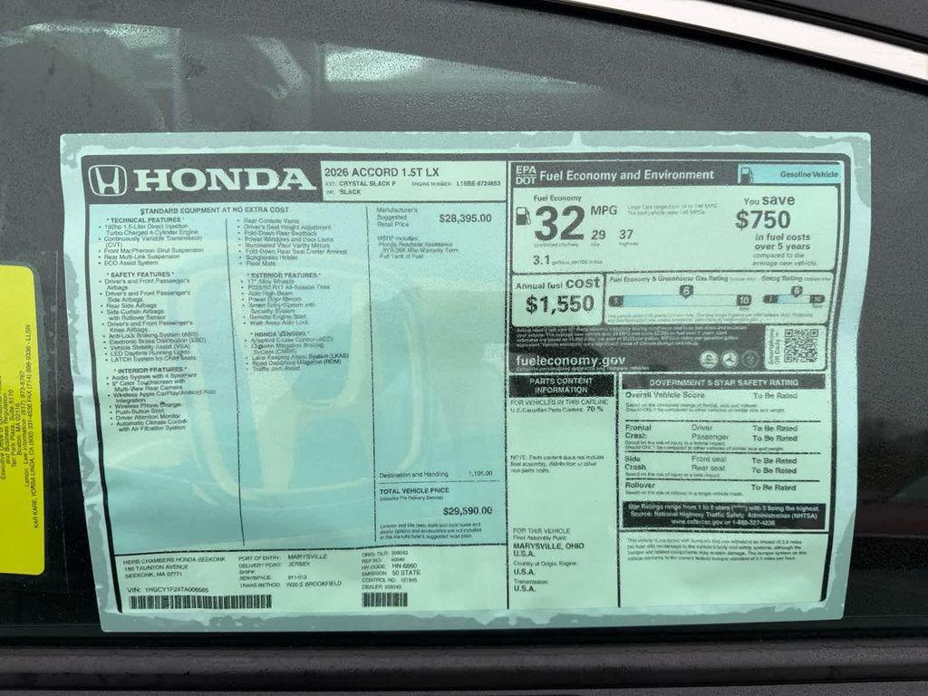 new 2026 Honda Accord car, priced at $29,590
