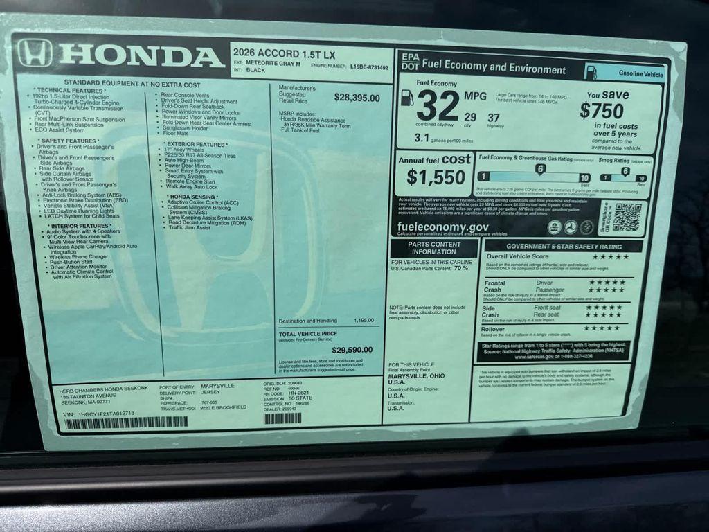 new 2026 Honda Accord car, priced at $29,590