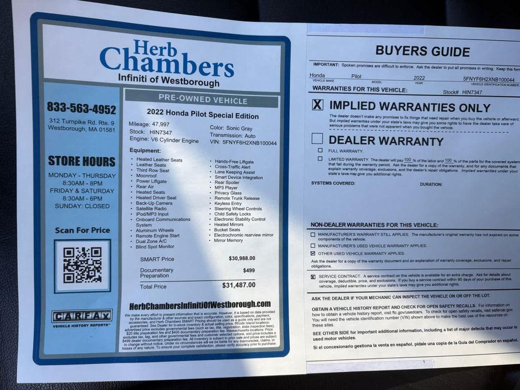 used 2022 Honda Pilot car, priced at $31,442