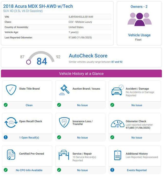 used 2018 Acura MDX car, priced at $19,985