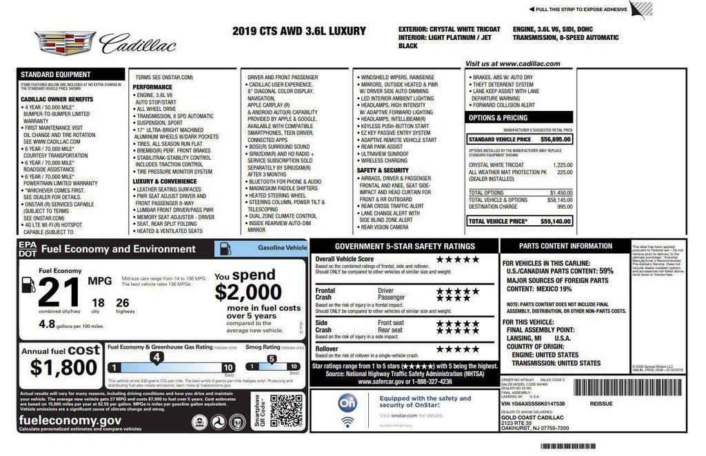 used 2019 Cadillac CTS car, priced at $17,492
