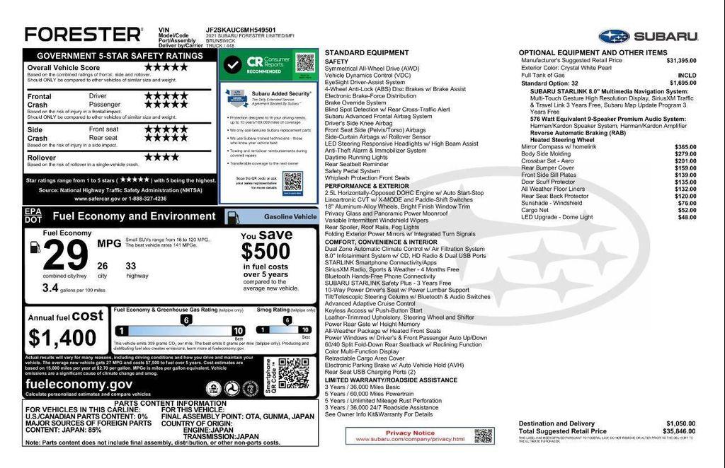 used 2021 Subaru Forester car, priced at $21,974