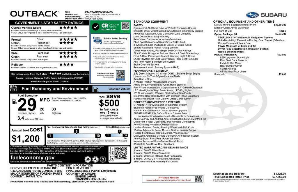 used 2022 Subaru Outback car, priced at $18,995