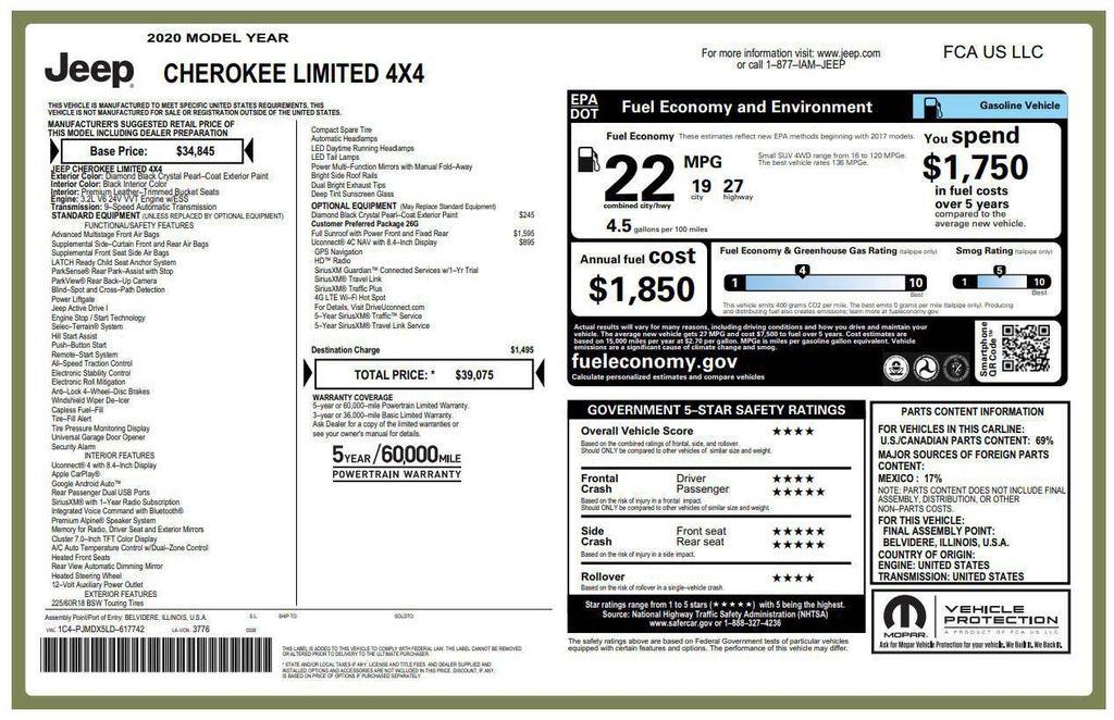 used 2020 Jeep Cherokee car, priced at $18,995