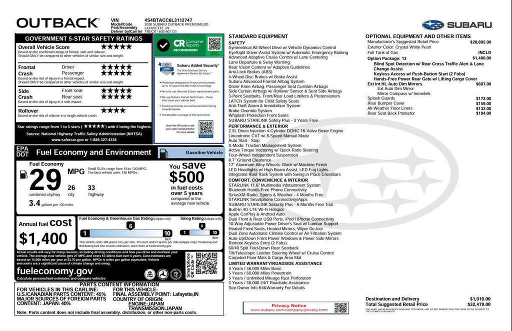 used 2020 Subaru Outback car, priced at $18,995