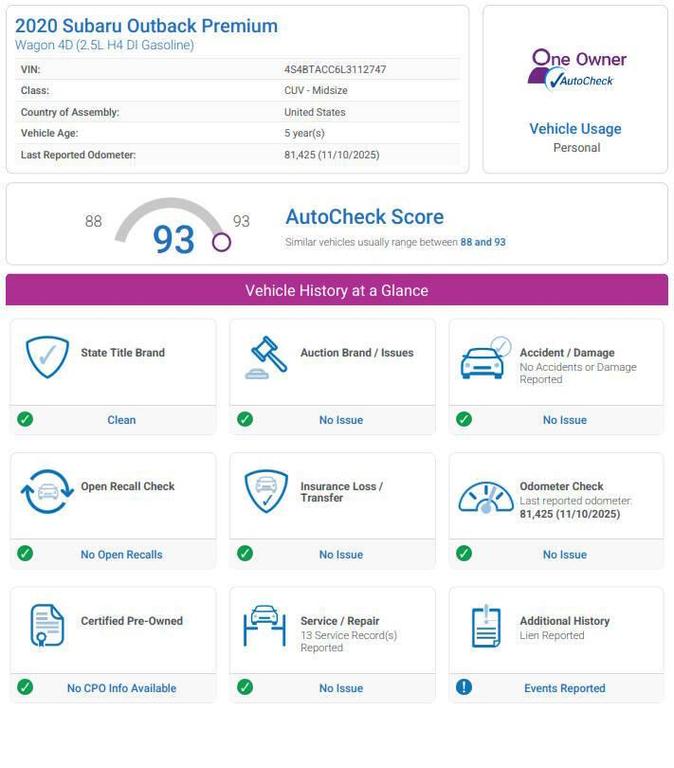 used 2020 Subaru Outback car, priced at $18,995