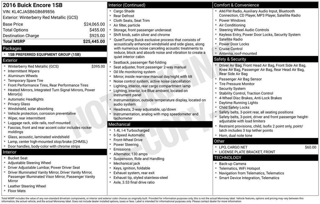 used 2016 Buick Encore car, priced at $7,531