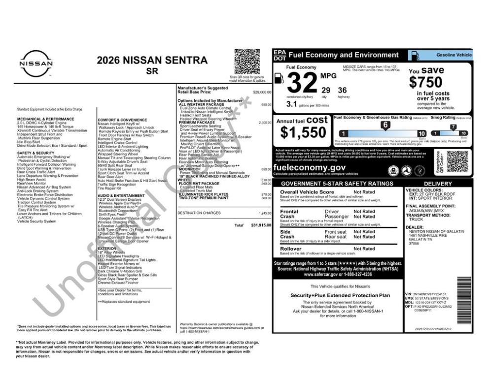 new 2026 Nissan Sentra car, priced at $28,866