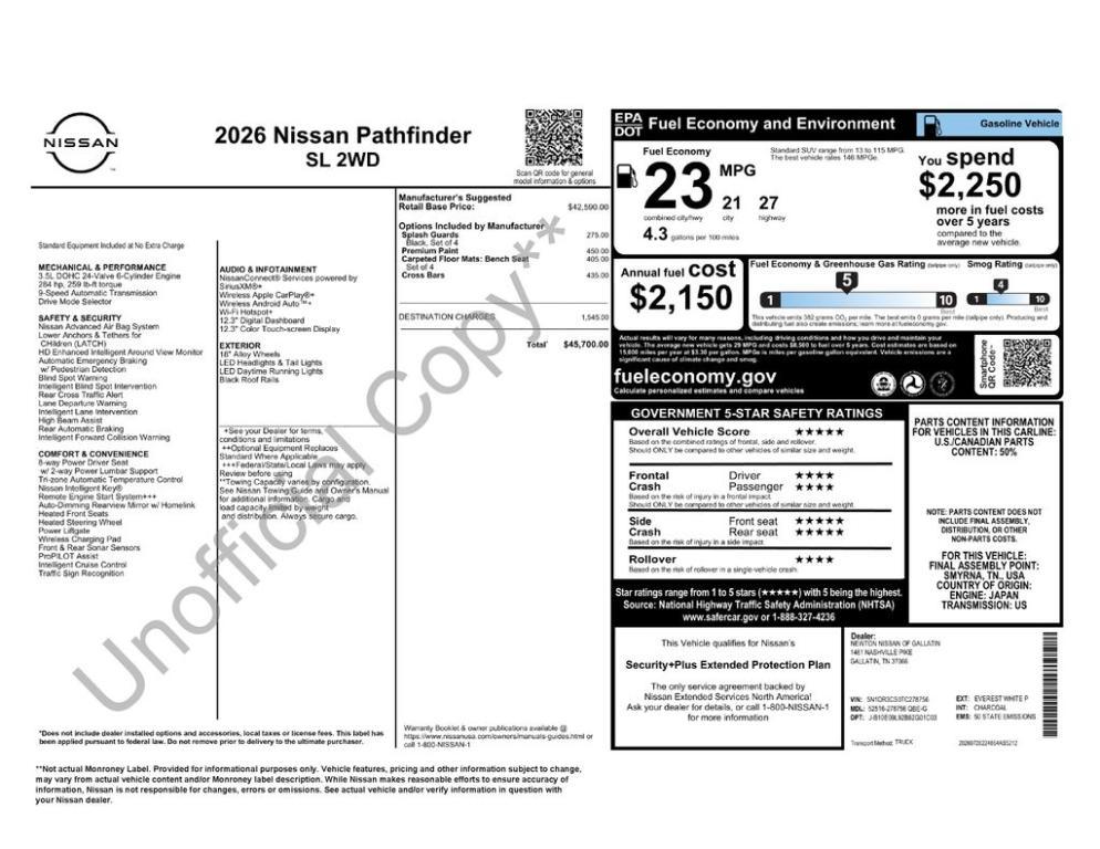 new 2026 Nissan Pathfinder car, priced at $40,359
