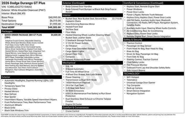 new 2026 Dodge Durango car, priced at $40,561