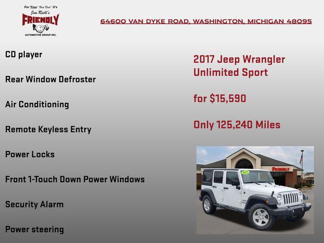 used 2017 Jeep Wrangler Unlimited car, priced at $15,590