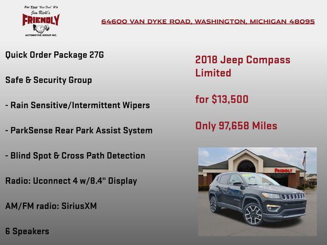 used 2018 Jeep Compass car, priced at $13,500