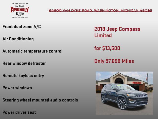 used 2018 Jeep Compass car, priced at $13,500
