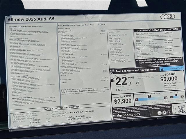 new 2025 Audi S5 car, priced at $71,725
