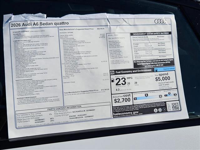 new 2026 Audi A6 car, priced at $72,365