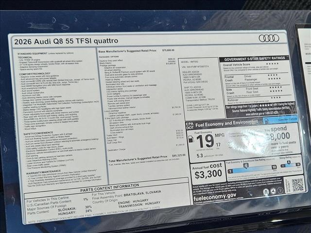 new 2026 Audi Q8 car, priced at $95,325