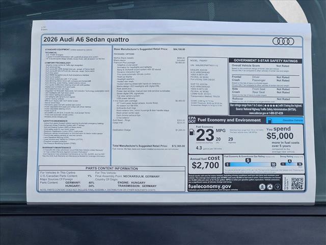 new 2026 Audi A6 car, priced at $73,164