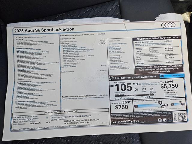 new 2025 Audi S6 e-tron car, priced at $77,995