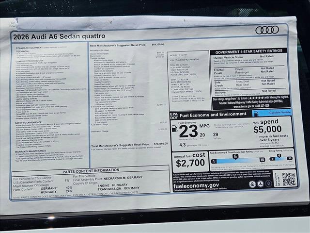 new 2026 Audi A6 car, priced at $76,839