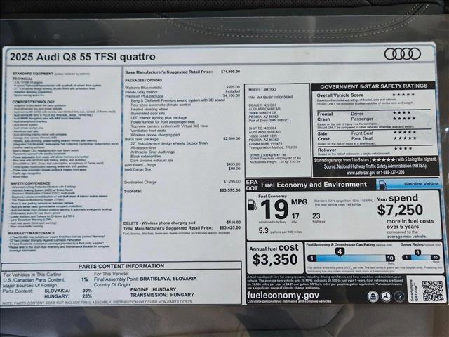 new 2025 Audi Q8 car, priced at $77,995