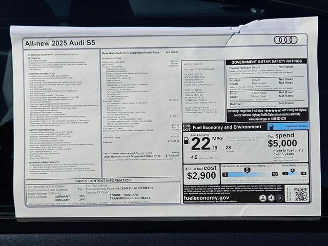 new 2025 Audi S5 car, priced at $68,495
