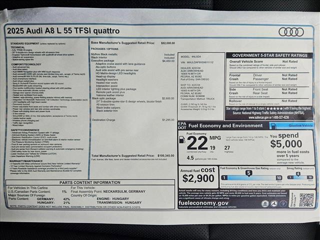 new 2025 Audi A8 car, priced at $90,995