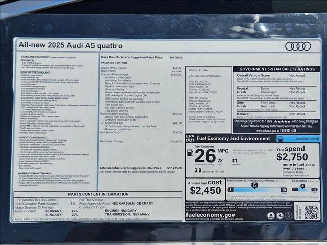 new 2025 Audi A5 car, priced at $56,435