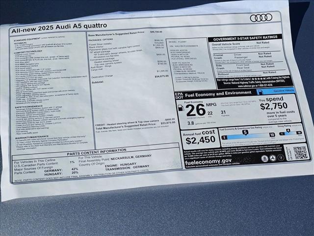 new 2025 Audi A5 car, priced at $49,565