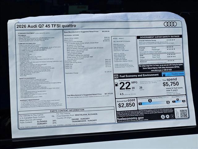 new 2026 Audi Q7 car, priced at $67,470
