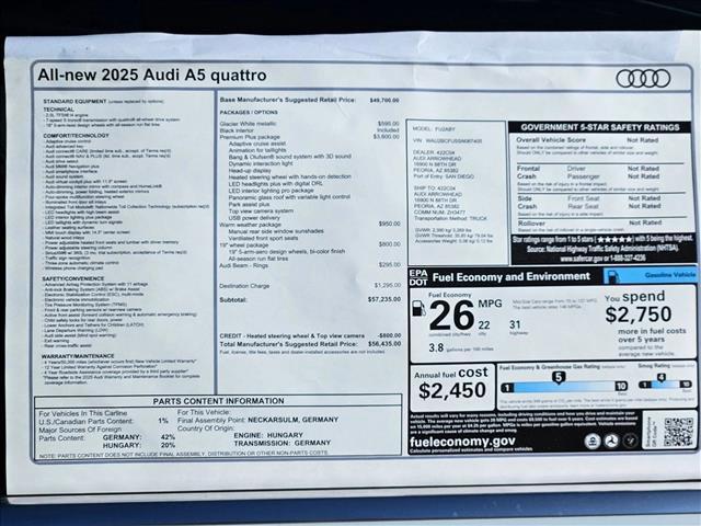 new 2025 Audi A5 car, priced at $52,225