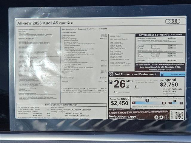 new 2025 Audi A5 car, priced at $52,125